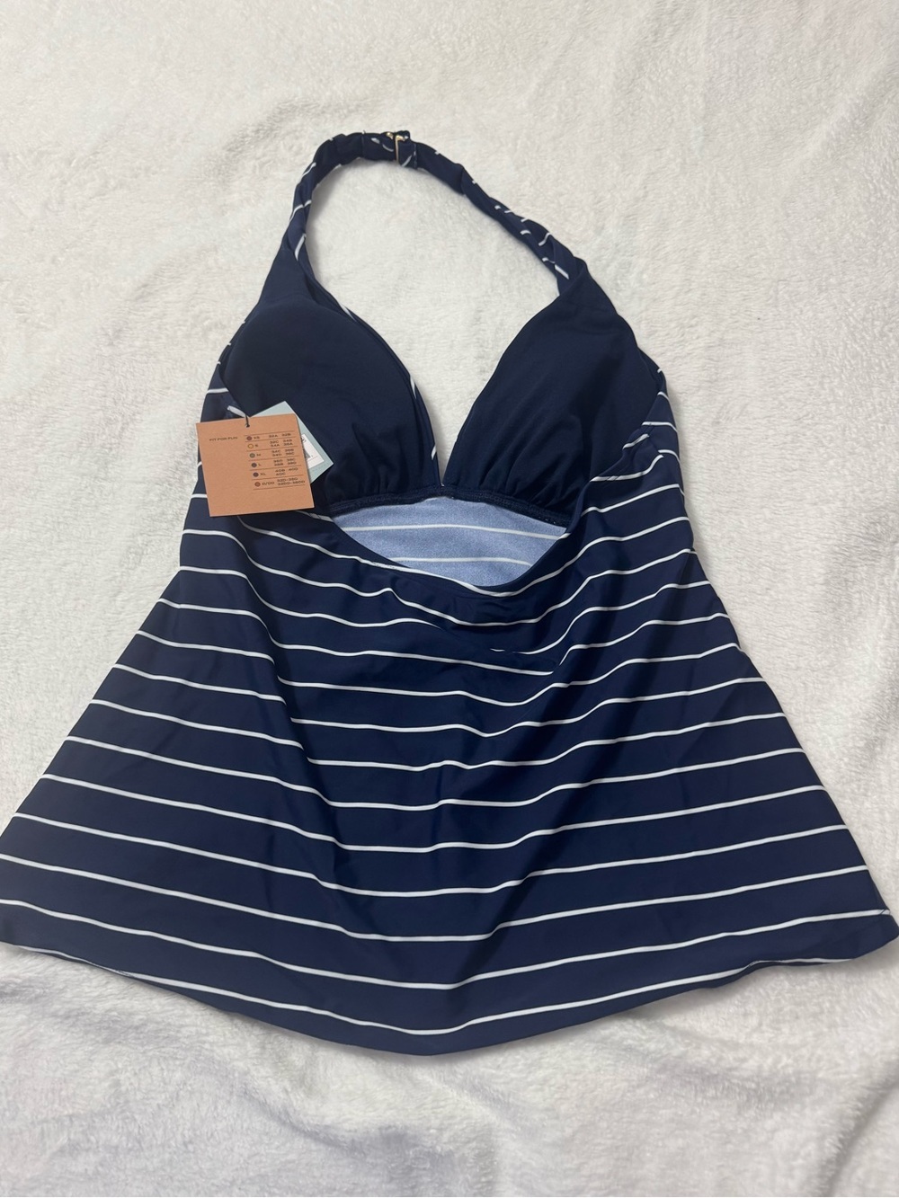 Shade & Shore Women’s Navy w/ White Stripes Halter Swim Tankini Top Size M - Picture 2 of 5